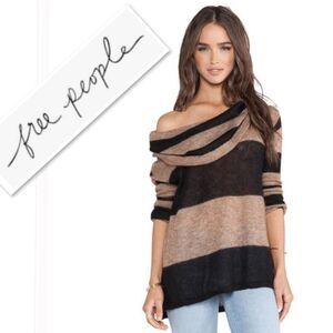 Free People Lulu Striped Rugby Alpaca Blend Sweater Caramel - Black Size M